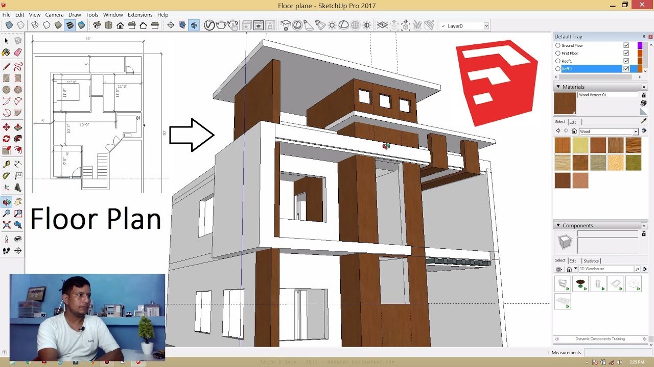 Architectural Floor Plan to 3D Model making in SketchUp 