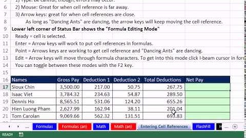 Office 2013 Class #33 Excel Basics 15 Entering Cell References in Formulas & Edit Mode Status Bar