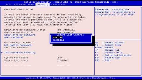 ASUS BIOS Secure Boot Disable