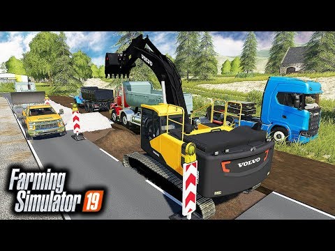 Fixing Road - Excavator VOLVO EC300 | Farming Simulator 19 Construction Equipment Mods Timelapse