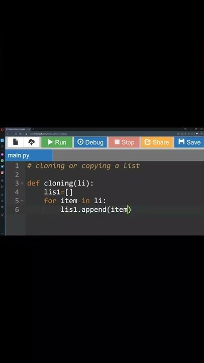 Python code to clone or copy a list - part 2 - Using append() - YouTube