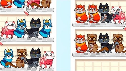 cat color sort puzzle mobile gameplay level 6 - 9