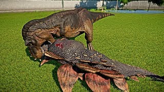 🌍 Jurassic World Evolution - 2 Stegoceratops vs 2 T-Rex Fight (Dinosaur Battle)