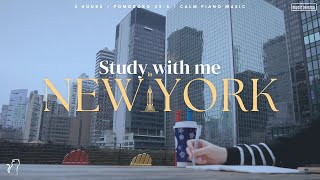 3-HOUR STUDY WITH ME 🏙️ / Pomodoro 25/5 / 🎶 calm piano + rain sounds [Music ver.] in New York 🚕