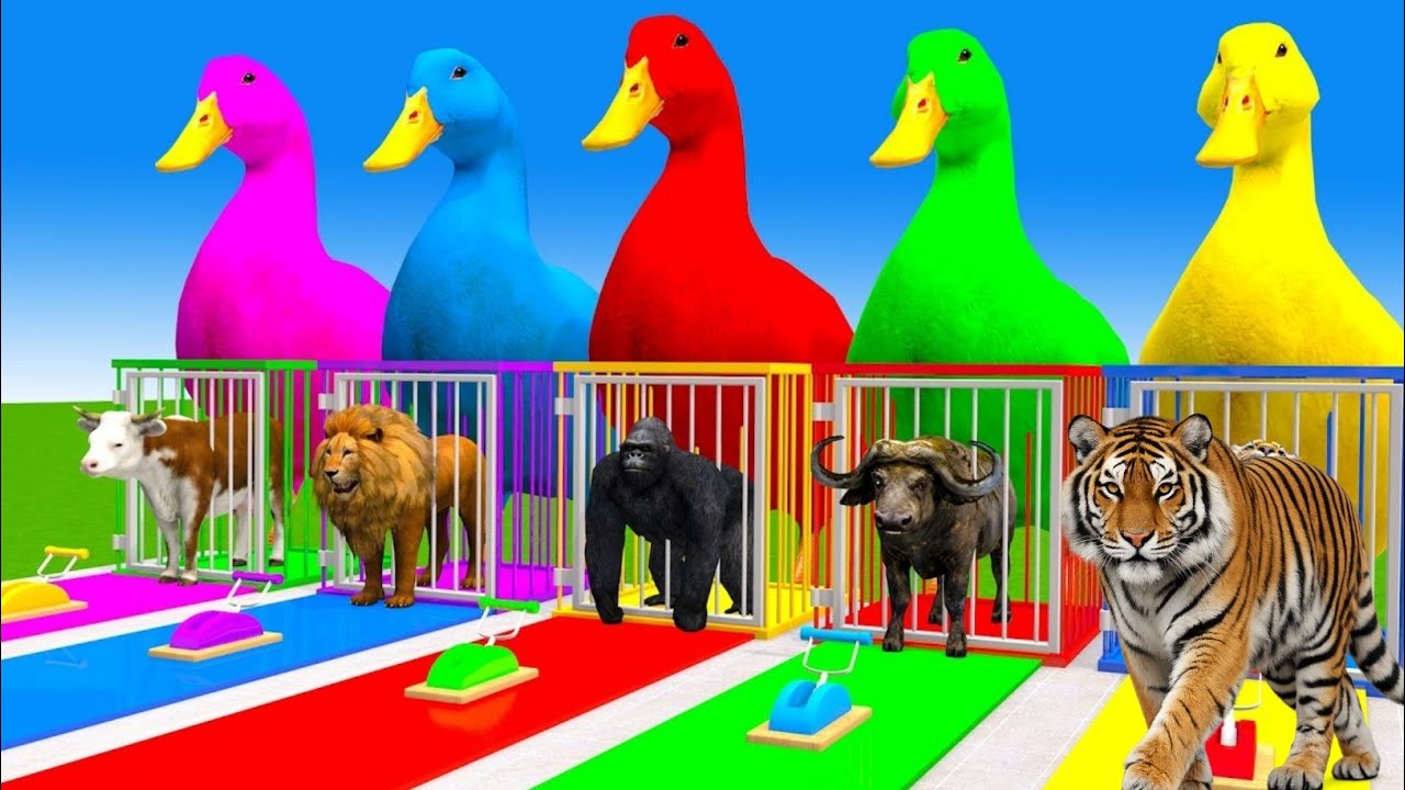 Игра «Длинная горка» со слоном, гориллой, буйволом, бегемотом, тигром, 3D-игра с животными, забав...