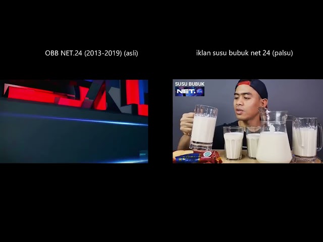 perbedaan obb net 24 2013-2019 (asli) dengan iklan susu bubuk net 24 (palsu) class=