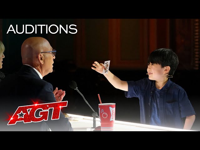 9-Year-Old Magician The Amazing Shoji Delivers Cool Card Magic! - America's Got Talent 2021 class=