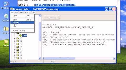 How to change the name Start Button in windows xp
