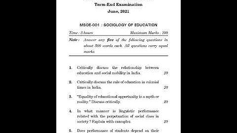 MSOE - 1  June 2021 Question Paper