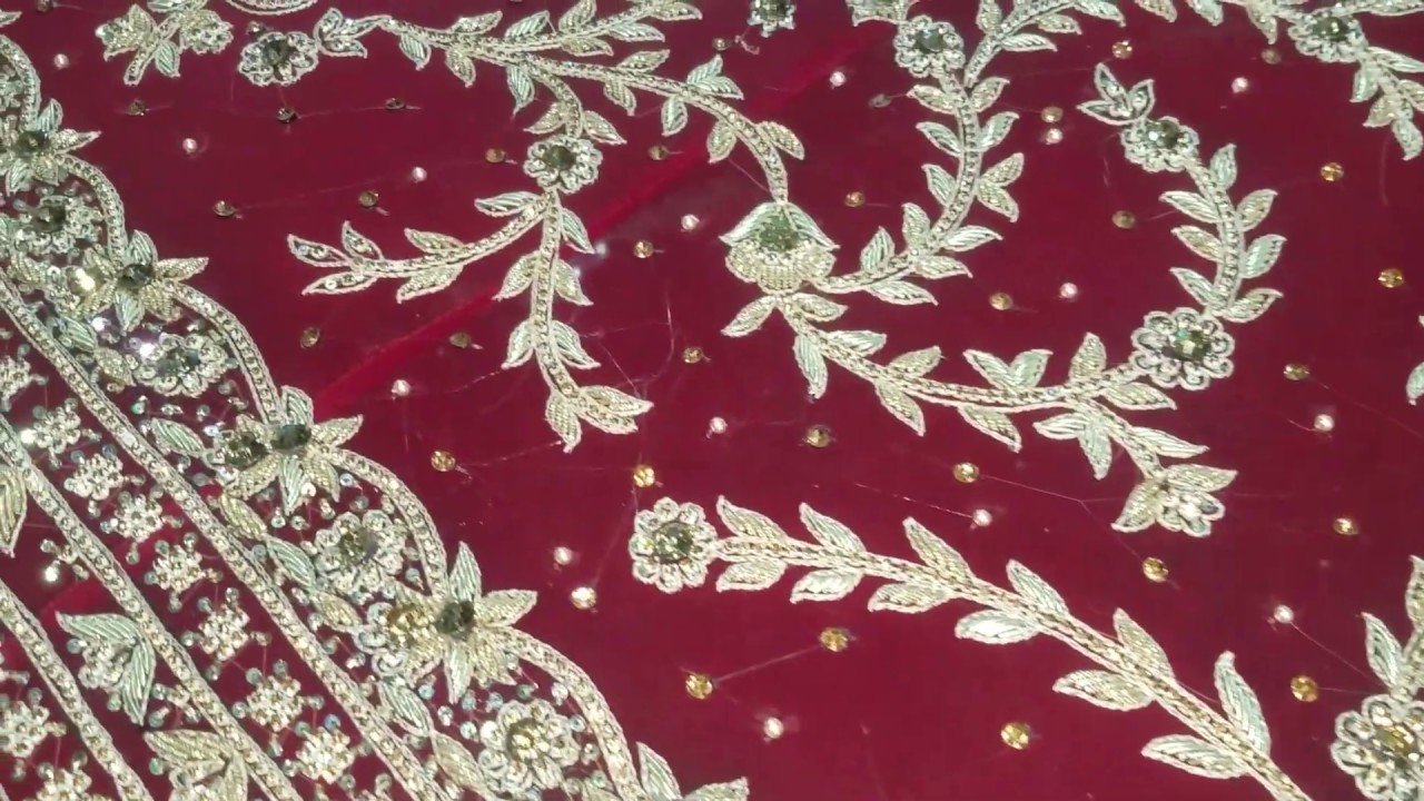 Lehnga design | Dabka work | Hand embroidery | Red lehenga | Bridal ...