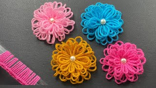 🌸Hand Embroidery Amazing Trick - Easy Woolen Flower Making Ideas with Ruler - DIY Wool Flower Design