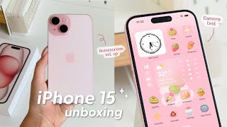 (cc) Unboxing iPhone 15 (Pink) How to decorate your iPhone screen + Camera testing | Peanut Butter