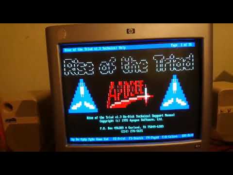 Rise of the Triad user manual ASCII art on CRT in Win98SE restart to MS DOS mode on my K6-2 500