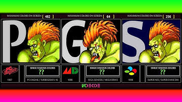 Simultaneous Colors of Street Fighter II (PC Engine vs Genesis vs SNES) Color Comparison | VCDECIDE