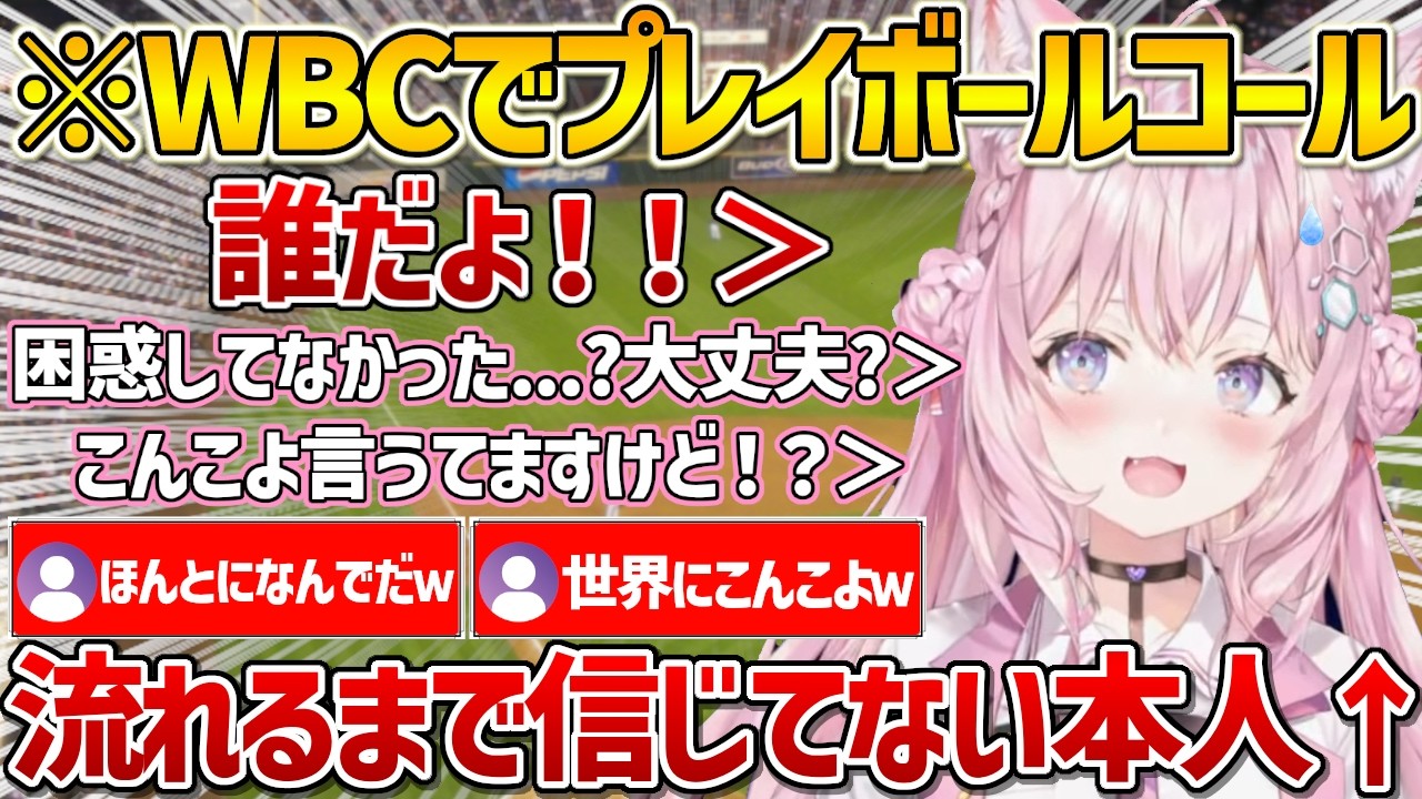 WBCチェコ戦でまさかのプレイボールコールを担当する事になり流れる直前まで信じられず流れてからも困惑するこよりｗ【ホロライブ/博衣こより/Vtuber/切り抜き】