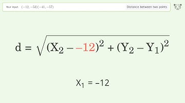 Find the distance between two points p1 (-12,-53) and p2 (-41,-57): Step-by-Step Video Solution