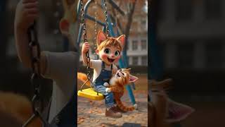 Adorable Cat Boy &amp; Kitten Best Friends Swing Together in Autumn 🍂❤️ #cute