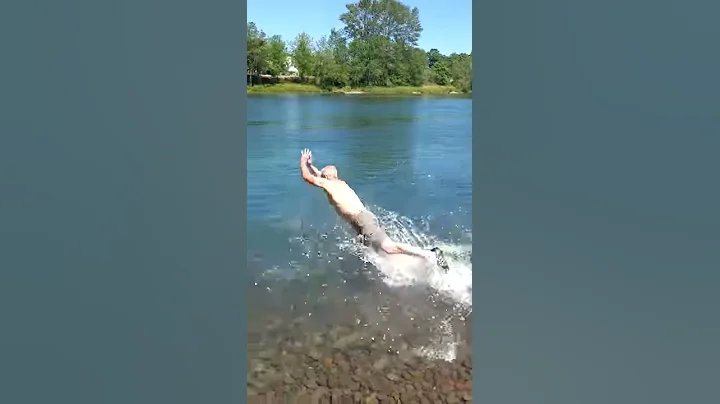 Jeff Beggs dives into the river his very first tim...