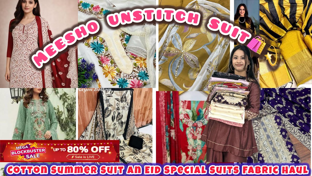 MEESHO UNSTITCHED SUITS HAUl🛍️💃🏻|| 🌙EID Special Outfits Collection😍Summers Special🌈#meeshohaul 