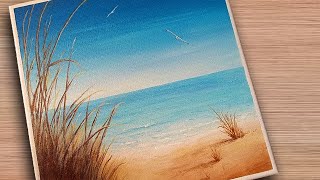 How To Paint A Landscape With Sea Sand And Seagulls In Acrylic