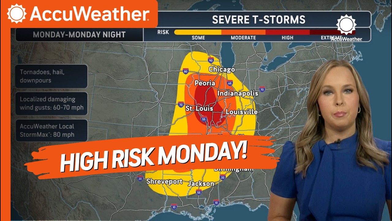 Most Dangerous Day of Severe Weather Outbreak Forecast for Monday - YouTube
