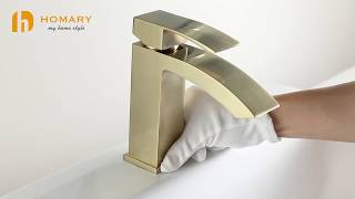 Contemporary Style Brushed Gold Single Hole Deck Mounted Bathroom Sink Faucet with Single Handle