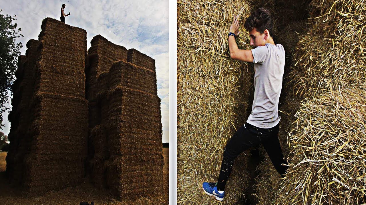 CLIMBING A 3 STORY HIGH HAYSTACK! (WE REACHED THE TOP)