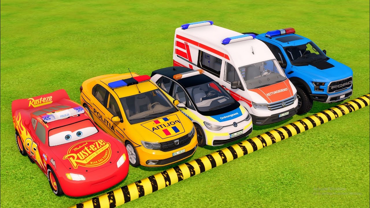 TRANSPORTING COLOR POLICE CARS & AMBULANCE VEHICLES WITH BIG AWESOME TRUCKS ! - FS22 #13
