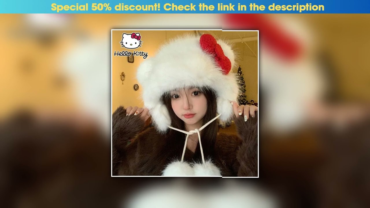 Discount Cartoon Hello Kitty Plush Hat Cute Sweet Red Bow Hat Women Warm Windproof Ear Protection P