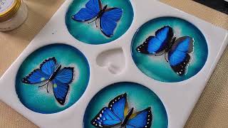 #1054 Incredible Shimmery Butterfly Resin Coasters