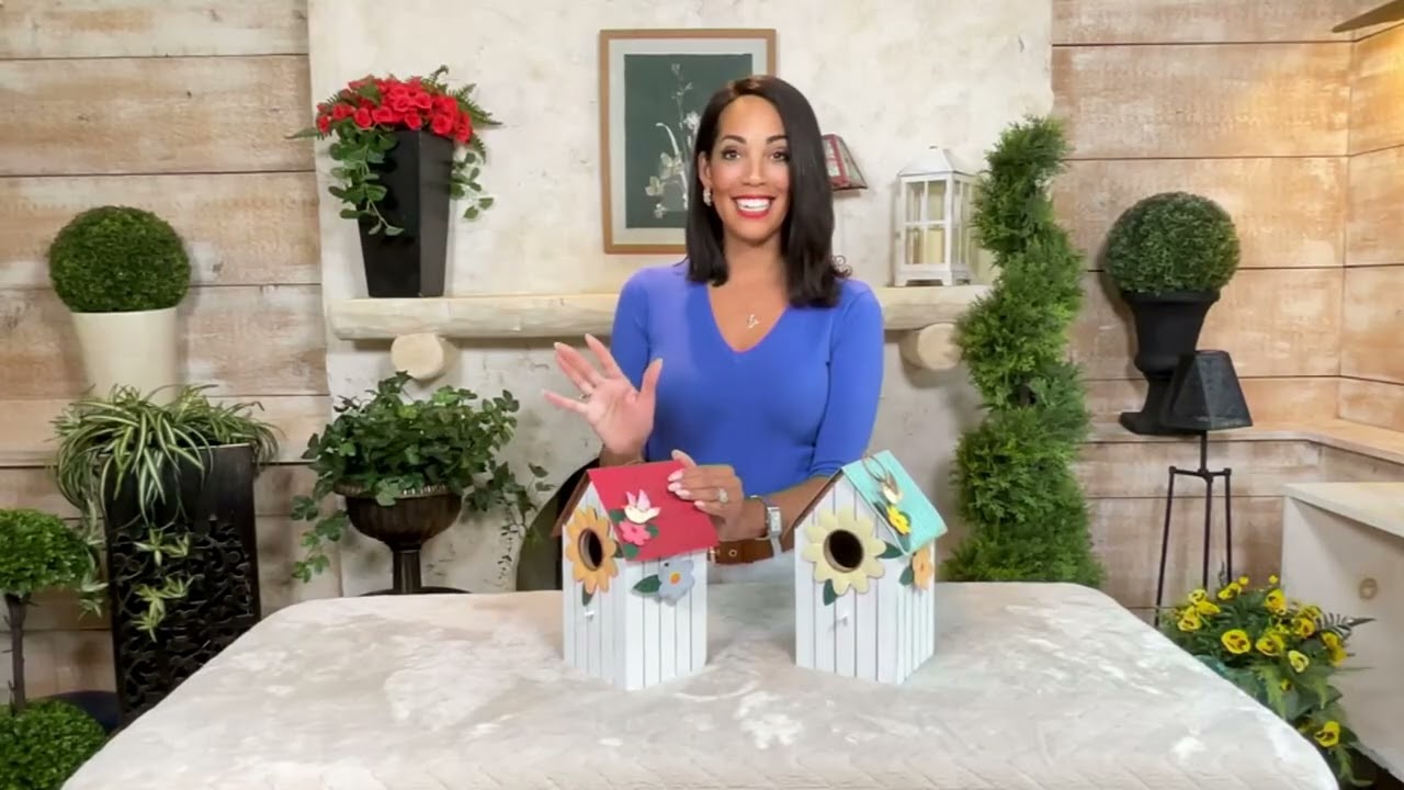 Garden Reflections Wooden Birdhouse with Floral Accents on QVC