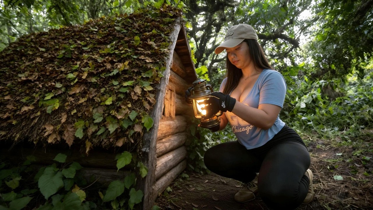 Girl Alone in the Wilderness — 24H Survival, Hand-Built Shelter - YouTube
