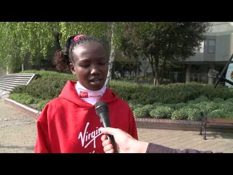 London Marathon champ Mary Keitany talks with Andy...
