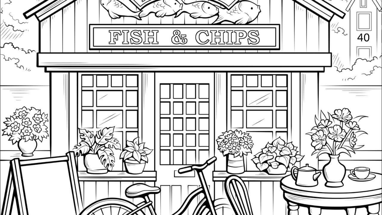 Fish and Chips Dining Store Color Oasis #PaintbyNumbers #coloringbook # ...