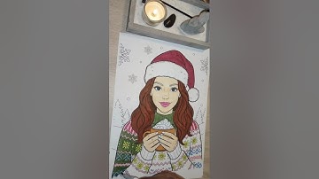 RELAXING Christmas Coloring Page Time-Lapse ☕ Cozy Winter Girl with Hot Cocoa | Adult Coloring