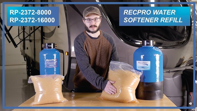 RV Water Filter Store Essential RV Water Softener Portable 16000 Grain W 4ft Hose 3/4' Fittings 2x Sets of Quick Connects 1x Sani System Softens Hard