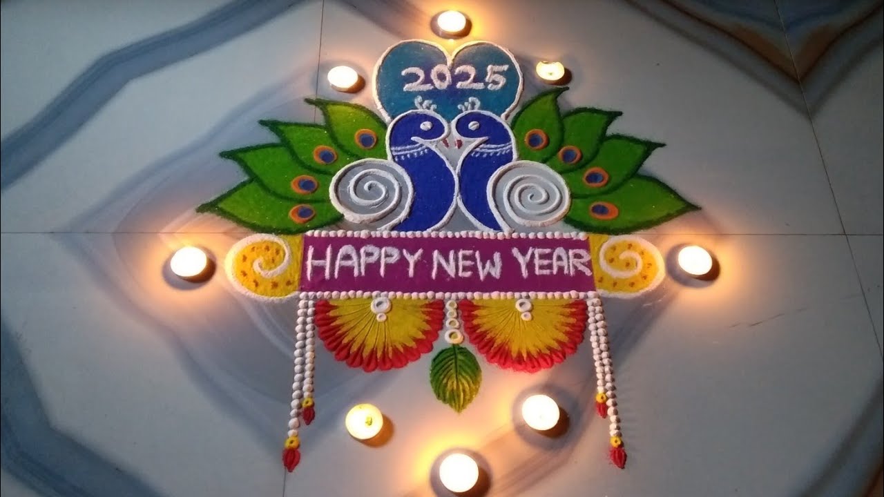 New year rangoli design 2025 creative|special mayur rangoli designs ...