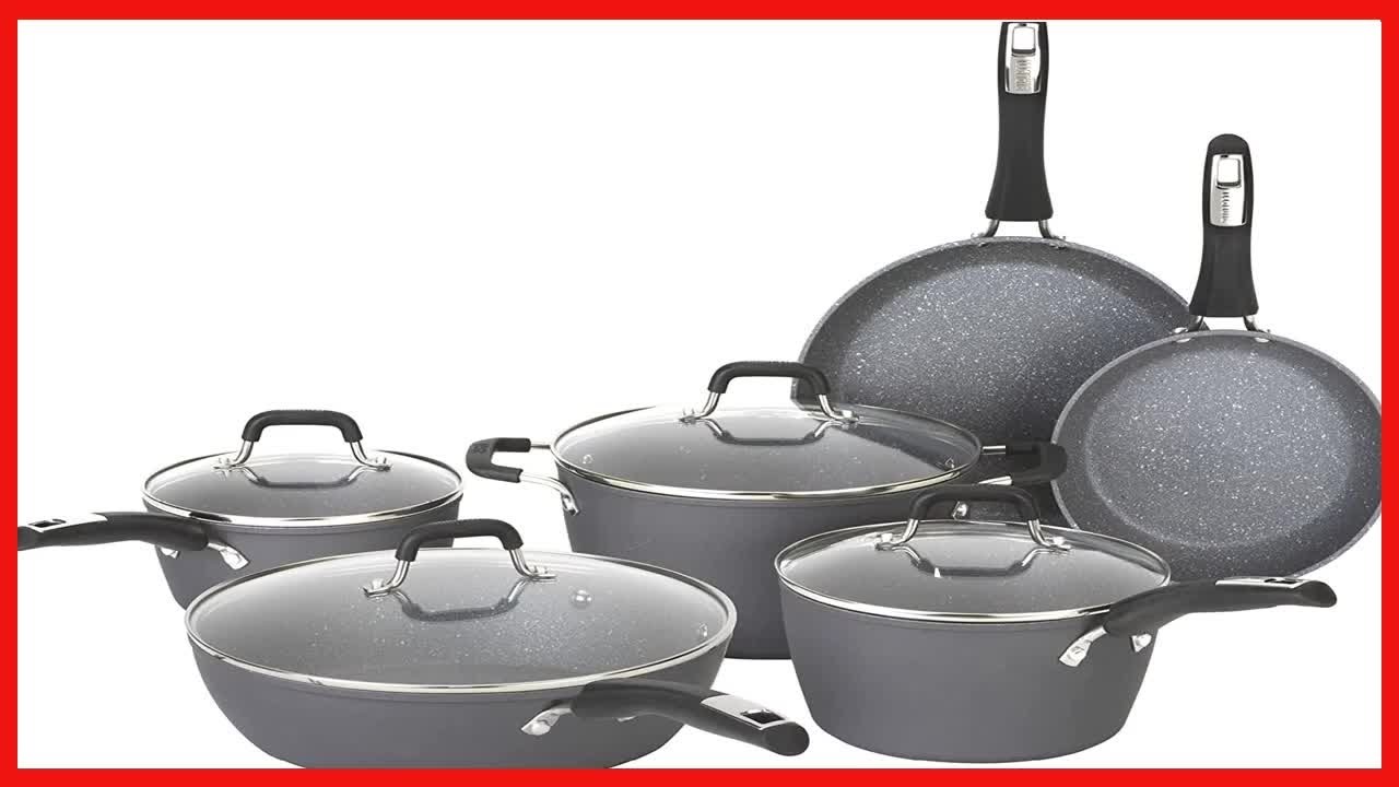 Bialetti 10-Piece Impact Textured Pots and Pans Kitchen Cookware Set Gray