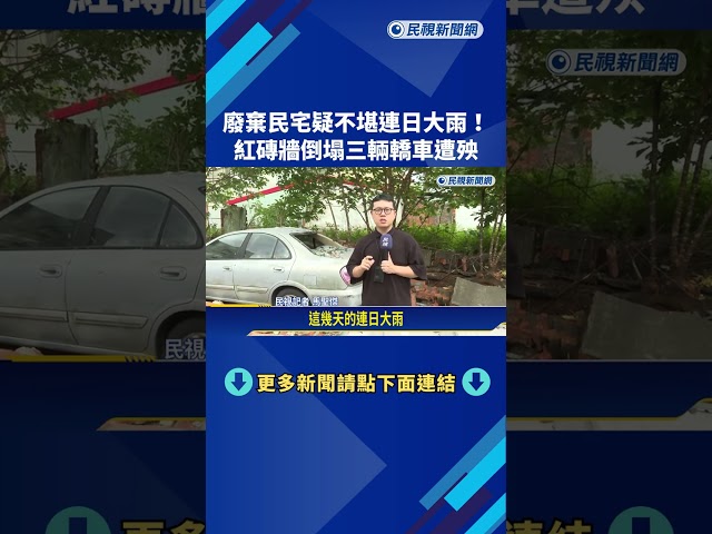 連日大雨影響? 新北林口廢棄民宅圍牆倒塌"毀三車"－民視新聞