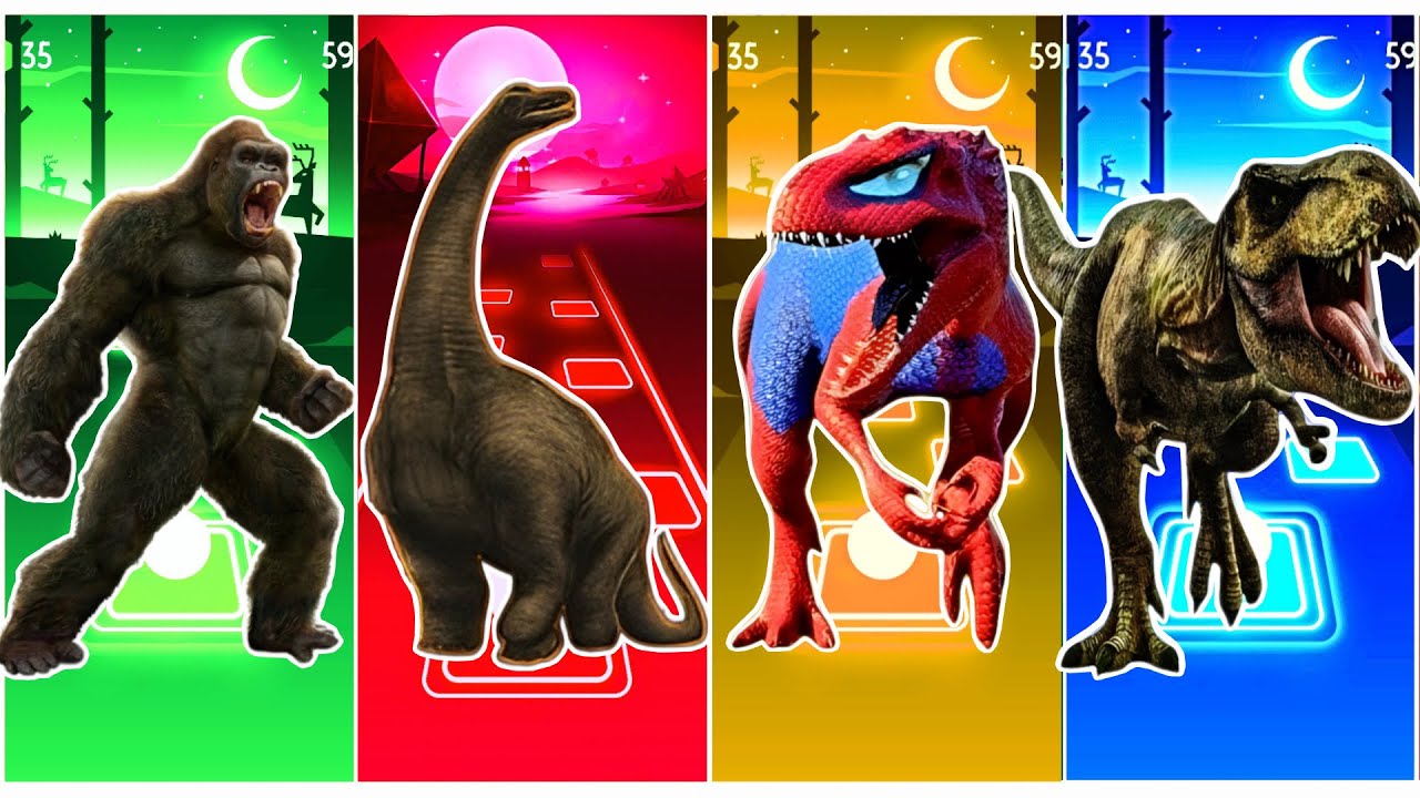 King Kong  🆚 Dinosaur 🆚 Dinosaur Spider man 🆚 Tyranasaurus || Coffin Dance Song Tiles Hop Edm Rush