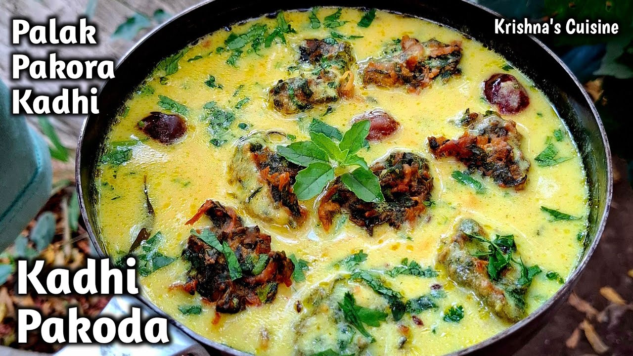 Palak Pakora Kadhi Recipe || Spinach Pakora Kadhi || Kadhi Pakoda || Krishna's Cuisine #kadhipakora