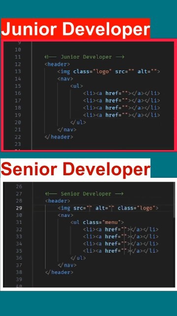 Junior Developer Vs Senior Developer | HTML Shortcut #coding #webdesign ...