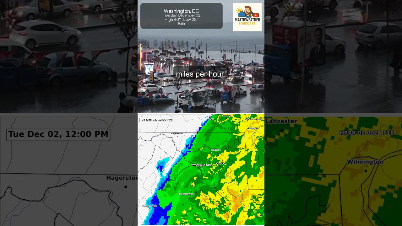 ГРЯЗНАЯ утренняя поездка на работу! 🌨️🚗 | Погода в округе Колумбия, 02.12.25 