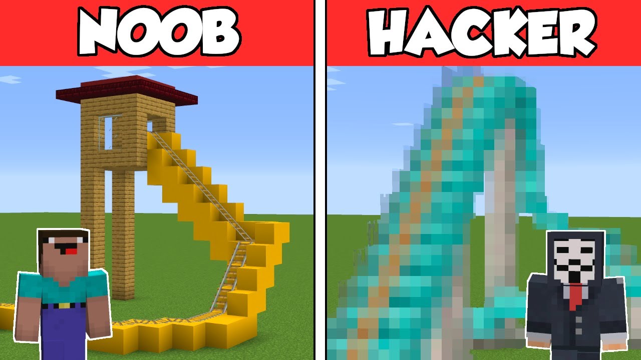 Minecraft NOOB vs HACKER: EXTREME ROLLER COASTER BUILD CHALL̃Lv`[摜