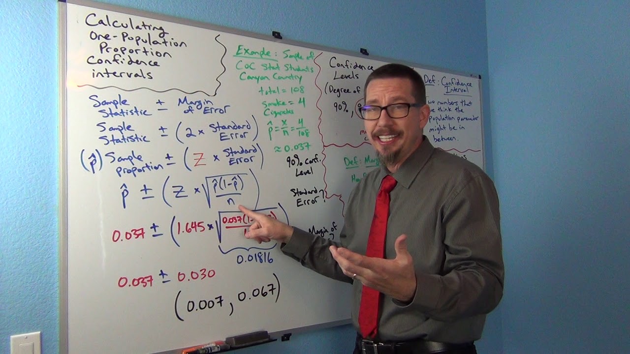 One-pop Proportion Conf. Interval Calculations Part 1 - YouTube