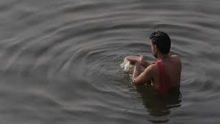 No Copyright Ms Ha Man Bathing In Ganges River Varanasi India