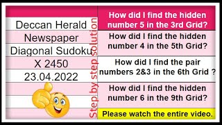 🔊🔴How to Solve Deccan Herald | Diagonal Sudoku X 2450 | Step by step Solution | 23.04.2022 screenshot 2