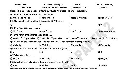 PSEB Revision Test Paper 2 Chemistry Class 11 | 03/12/21| Scholar Tutorial