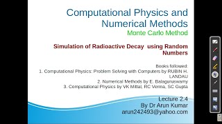 Lecture 2.4: Simulation of Radioactive Decay using Random Numbers