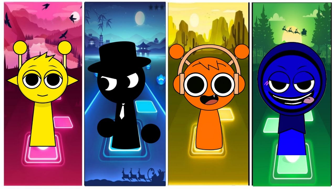 Sprunki incredibox Simon vs Black vs Oren vs Jevin Tiles Hop EDM Rush